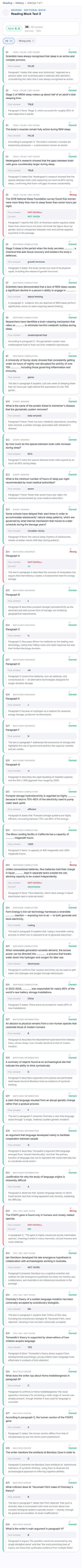 Reading feedback, 36 of 40 correct